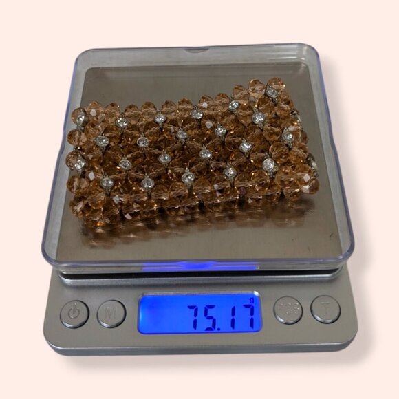 (2/$20) Pink Glass & Rhinestone Stretch Cuff - Picture 5 of 5